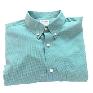 Men’s LL Bean Traditional Fit Green‎ Blue Long Sleeve Dress Shirt Size L
